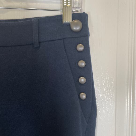 W by Worth Flare Pants Slit Leg w/ Side Buttons Navy Blue Nautical 2 - Picture 3 of 6